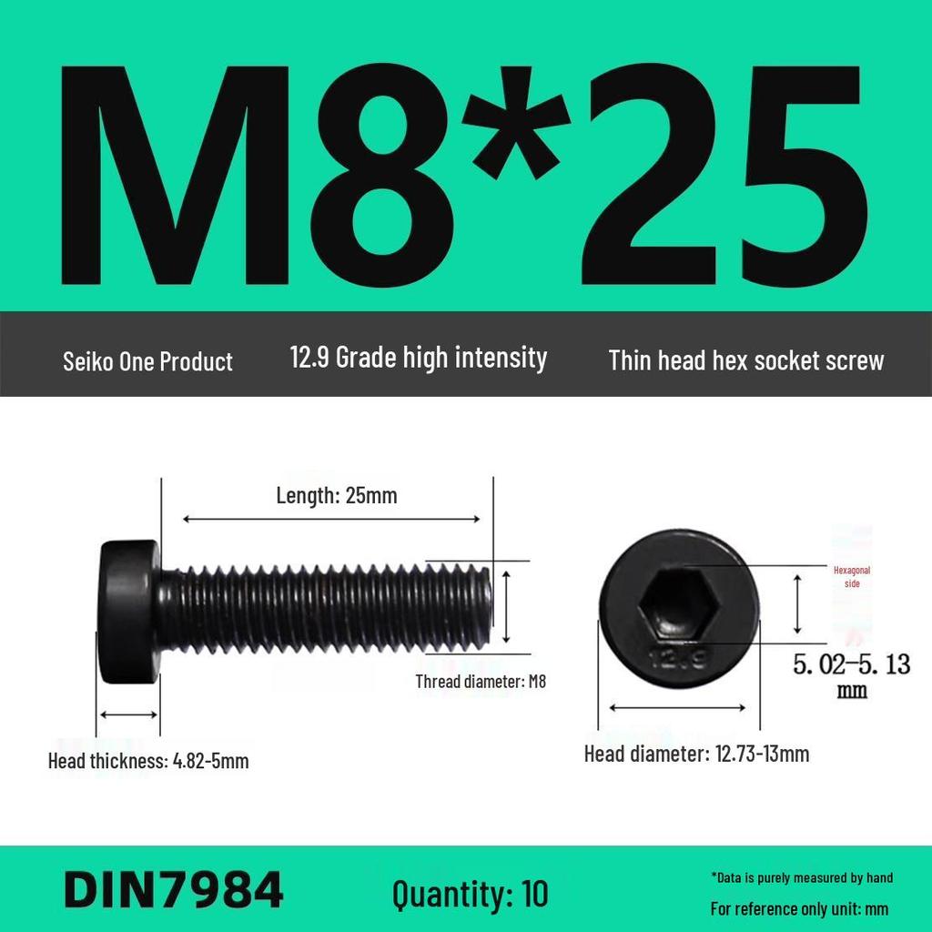 DIN7984 Grade 12.9 Thin Head Hex Socket Cap Screws - Sizes M3 To M16