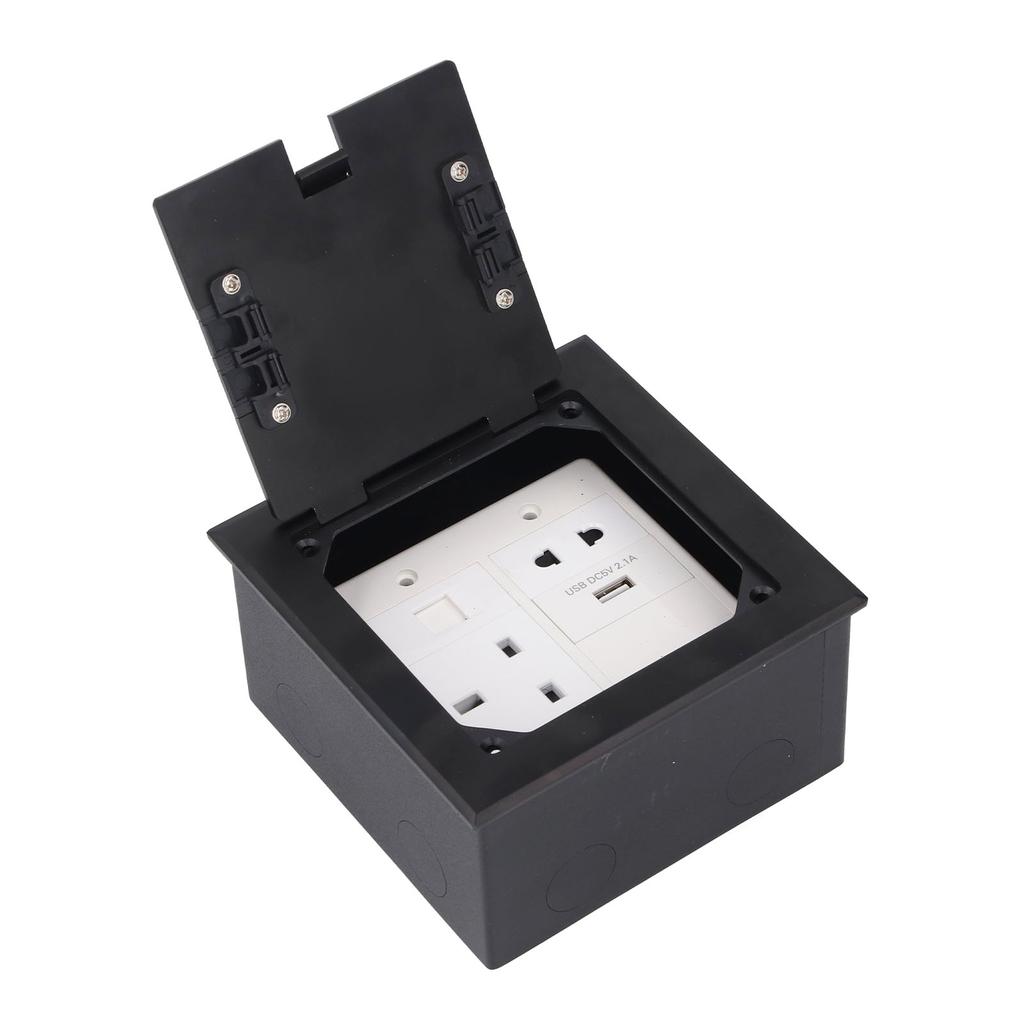 Floor Outlet Black Stainless Steel 16A 3 Prong Universal 2 Holes USB and Computer Port Recessed Floo