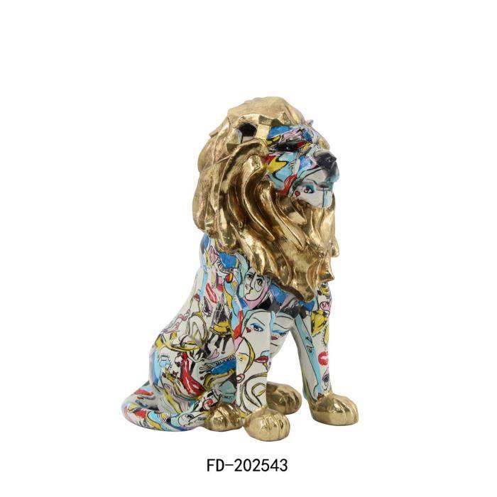 Figurine décorative - Lion doré - Résine - 21x14,5x27 cm - Multicouleur