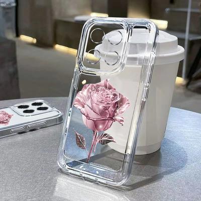 For Xiaomi 13t 11t Poco X6 X5 Pro Redmi Note 13 12 11 Pro Crystal Rose Patterned Shockproof Clear Soft Lens Protection Case Cover