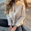 Women Jacket Stand Collar Long Sleeve Woolen Coat with Pockets Solid Color Warm Lightweight Coat Daily Wear