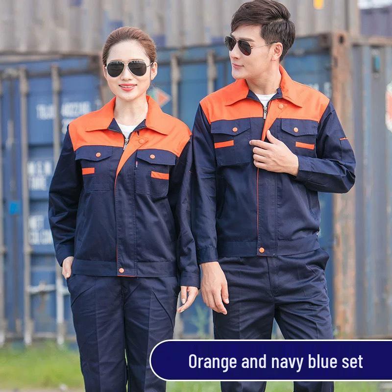 Frühling & Herbst Langarm Colorblock Arbeitskleidungsset: Unisex Flecken- & Verschleißfeste Uniform für Autoreparatur