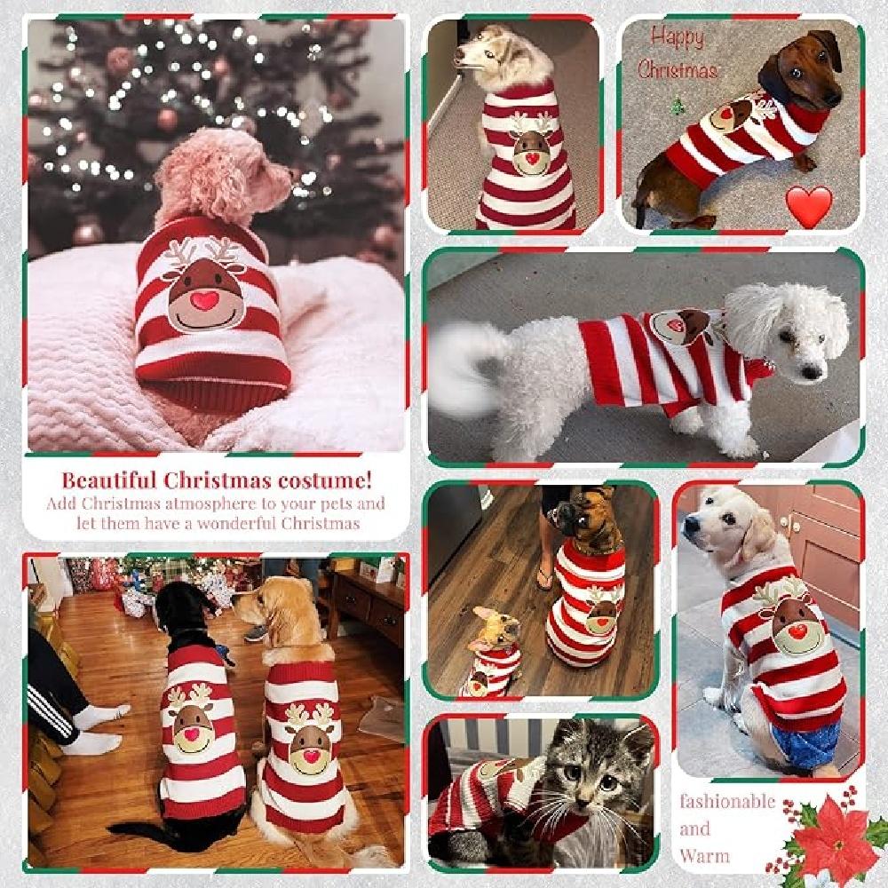 Cat Reindeer Sweater Dog Sweater New Year Christmas Puppy Kitten Pet Clothes,Red