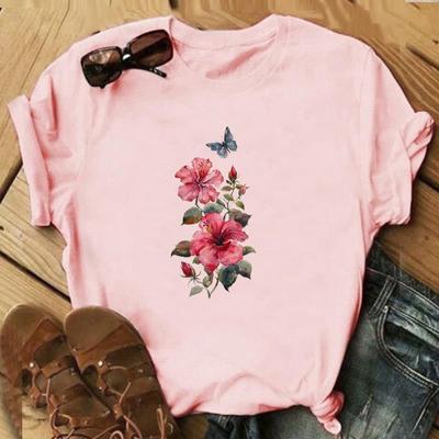 Μπλούζα T-shirt με Λουλούδι και Πεταλούδα Μόδα 90s Γλυκό Χαριτωμένο Ρούχο Casual Κοντομάνικο Γυναικείο Με Σχέδιο Κυρία Γυναικείο Γραφικό T-shirt