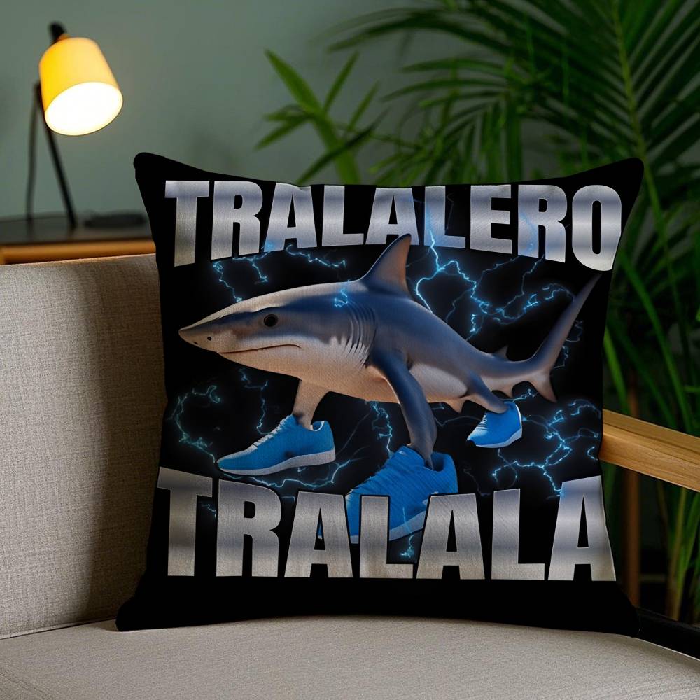 Italian Brain Rot Meme Tralalero Tralala Pillow Case Sofa Short Plush Double-sided HD Printing Room Home Office Cushion Cover