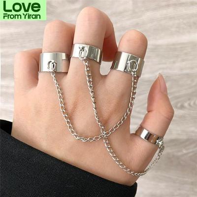 17km Punk Cool Hiphop Chain Rings Multi -Layer Adjustable Open Finger Rings Set Alloy Man Rings For Women Party Gift Jewelry