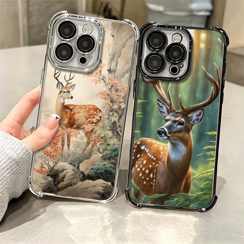 Sika Deer Elk Animal Plating Phone Case For Iphone 16 17 Pro Max Air 16E 14 15 Plus 12 13 Mini Anti-Fall Airabag Cover