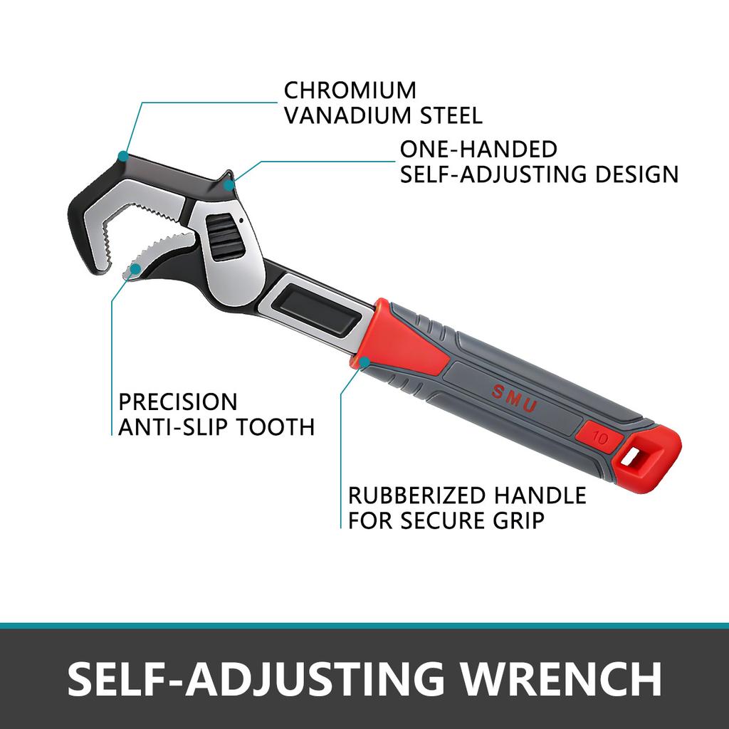 Adjustable Pipe Wrench Set Self-Tightening Jaw Multifunctional Spanner for Plumbing Automotive Home Repair with Storage Bag