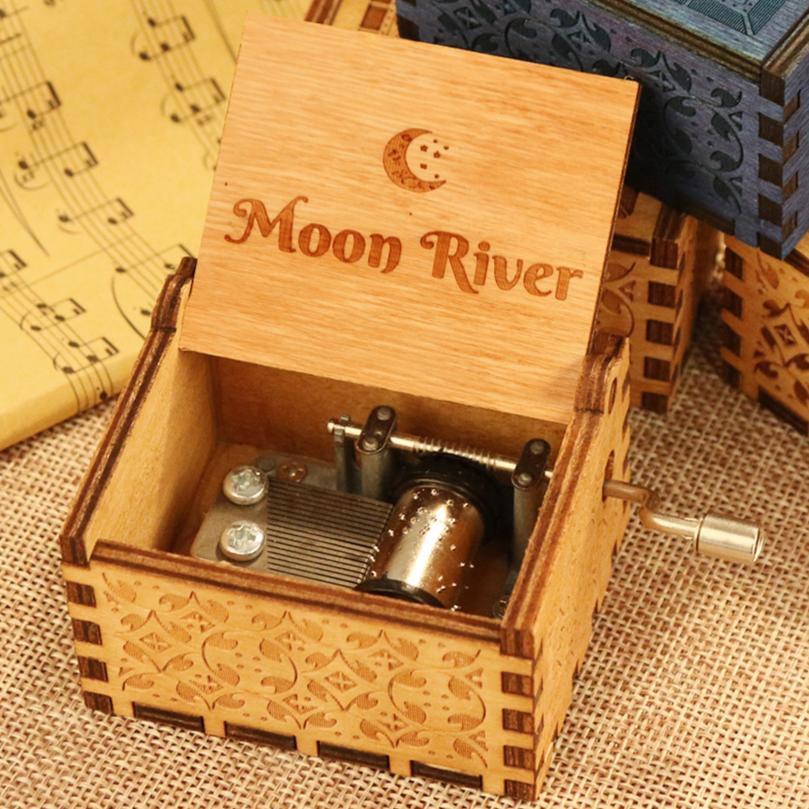 Theme Music Box Carved Wooden Hand Cranked Music Box Moon River La Vie En Rose Fly Me To The Moon Musical Valentine's Day Gift