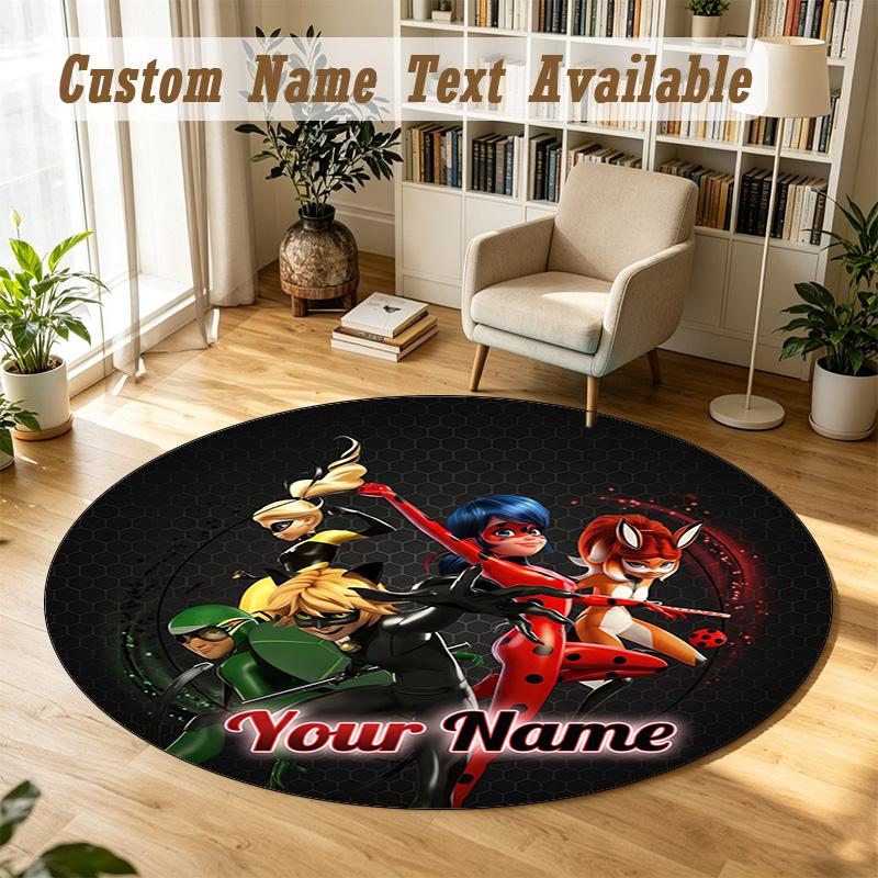 Round Rug Custom NameMiraculous Ladybug Pattern Non Slip Carpet Home Floor Decor