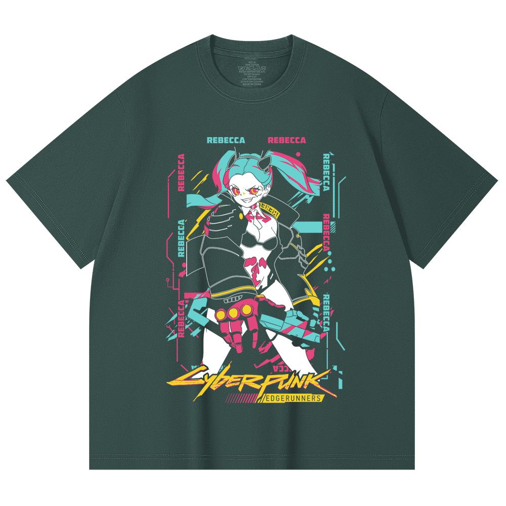 230 g/m² 100% bavlna Cyberpunk Edgerunners V2 Potisk Rebeccy Unisex Pánské/Dámské T-shirt z těžké bavlny