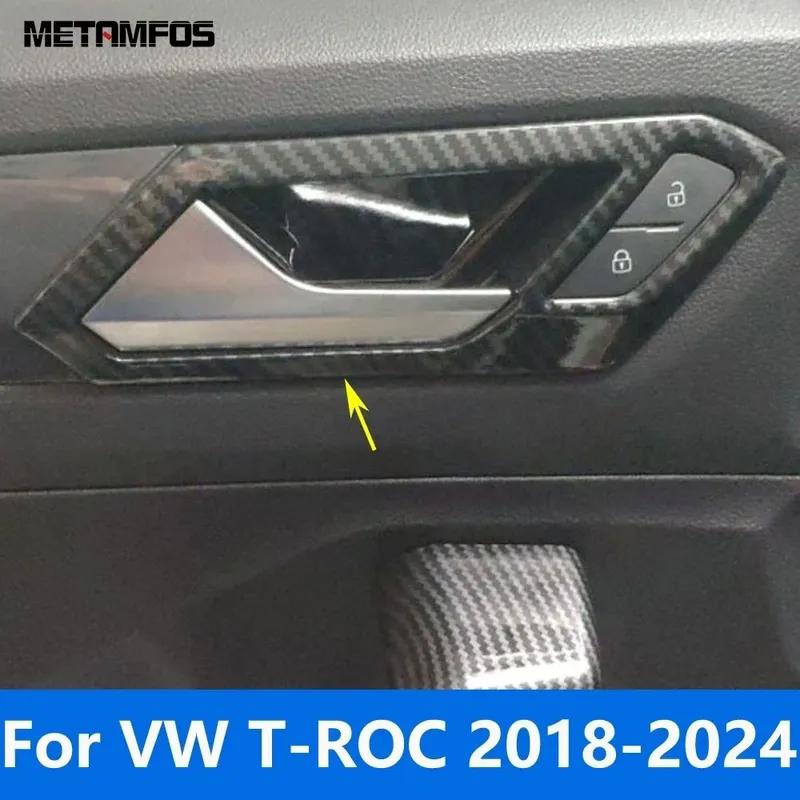 Car Accessories For Volkswagen VW T-Roc TROC 2018- 2024 Interior Carbon Fiber Door Handle Bowl Cover Trim Frame Sticker