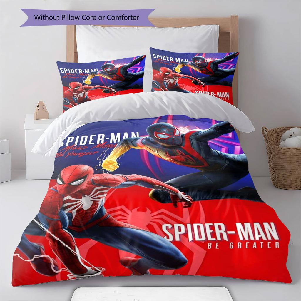 Super soft three-piece bedding set with a cool Spider-Man pattern  (1*Duvet Cover + 2*Pillowcase, Without Core)