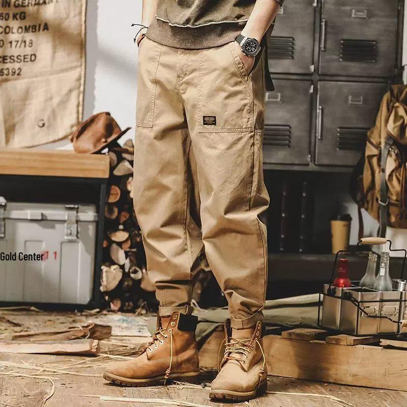 

Мужские модные ретро брюки с манжетами в стиле лесоруба - Свободные, прямые, повседневная рабочая одежда для весны и осени. L хаки