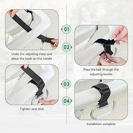 Baby Stroller Hooks, 2 Pack Universal Double Hook Clips for Pushchair Scooter Shopping Bag, Black