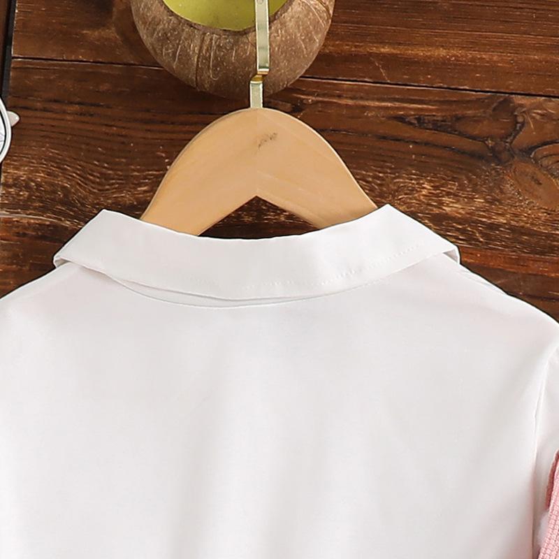 Girls' Outfit Children's Clothing Autumn New Style Turn-Down Collar Solid Color Long Sleeve Dress Beaded Vest