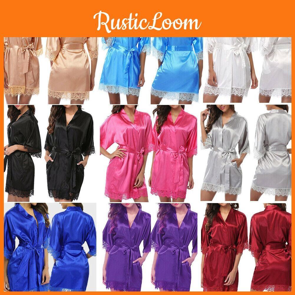 Ensfarget Silke Dame Sateng Morgenkåper Brude Bryllup Brudepike Brud Kjole Morgenkåpe Bad