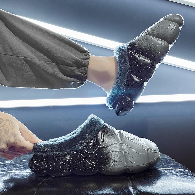 Męskie bawełniane kapcie zimowe nowe wysokiej jakości domowe na grubej podeszwie z podszewką z polaru kolorowe bawełniane buty