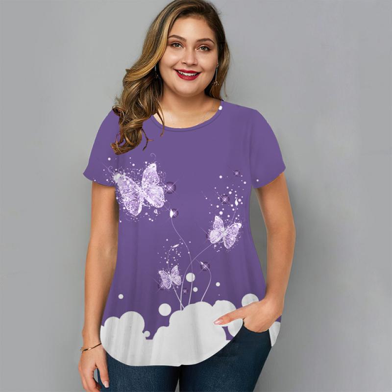 

Летние женские футболки, топы с короткими рукавами, рубашки с цветочным принтом, футболки, повседневная свободная одежда для женщин, одежда больших размеров с круглым вырезом 5xl