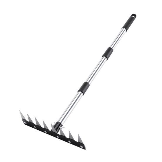 8-Tine Weeding Rake Adjustable Long Handle Weeding Tool Heavy Duty Weed Puller Manual Weeder for Garden Lawn Yard