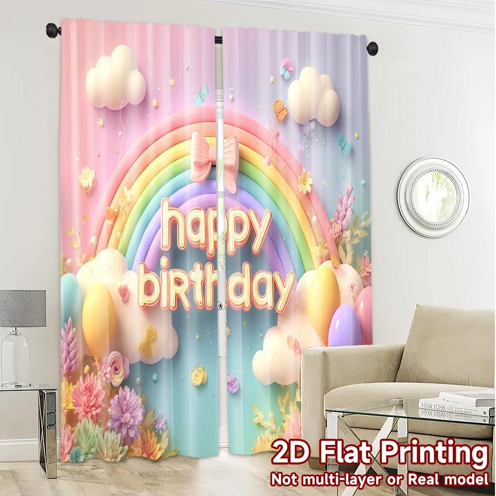 Set Of 2 Flat Printing Curtains Without Rod Rainbow Celebration Popular Curtain Fabric Semi Room Decor With Light Filtering Polyester