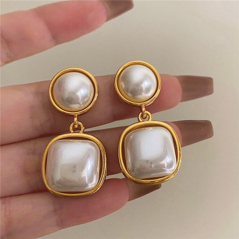 2025 Trendy Retro Geometric Pearl Dangle and Stud Earrings - Hot-Selling Celebrity Style
