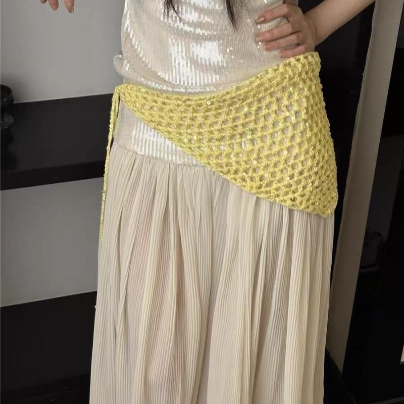 Versatile Sequined Knit Beanie and Triangle Scarf Belt Set for Fashionable Winter Dressing