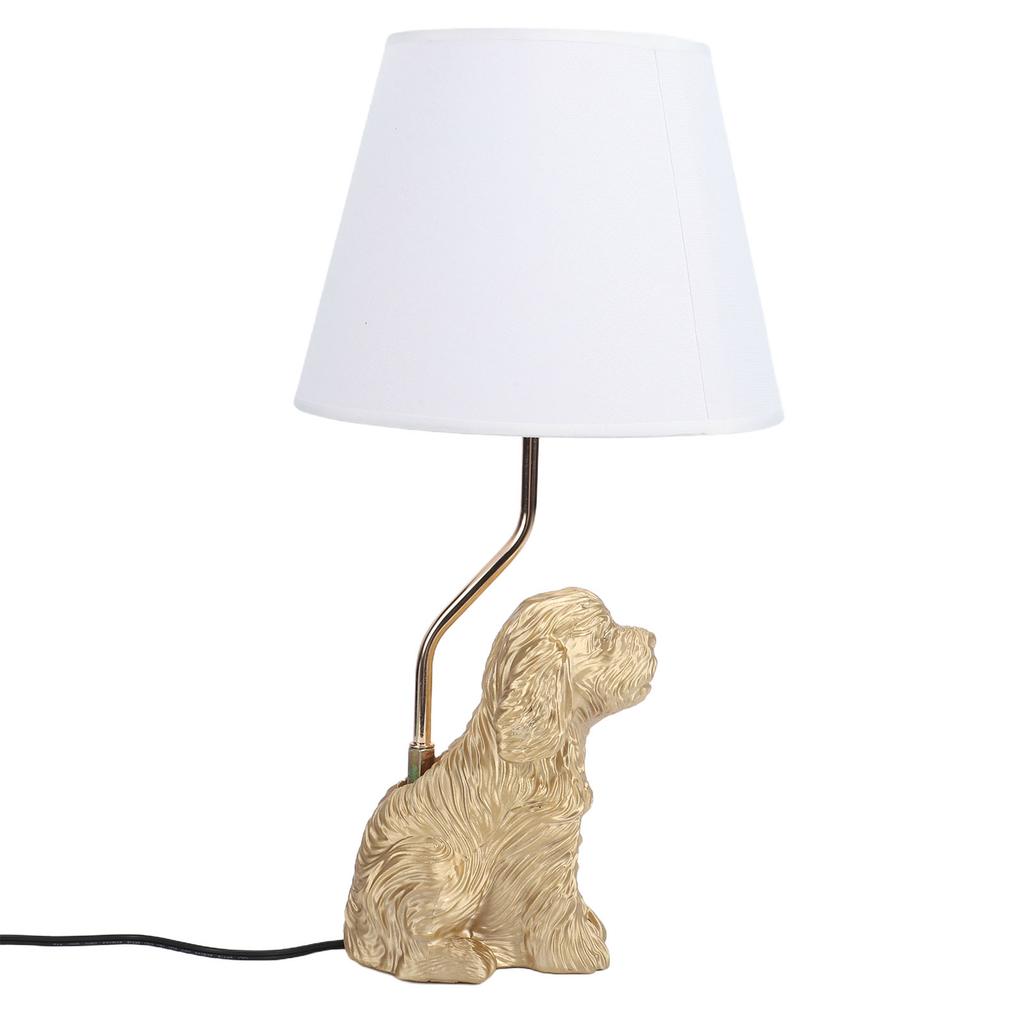 Retro Resin Dog Table Lamp Bedside Night Light with White Polyester Shade for Home Bedroom Office Decoration US Plug