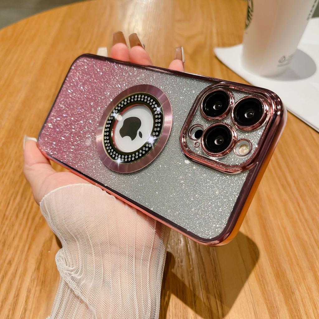 Apple 16PRO Electroplated Magnetic Water-absorbing Diamond Phone Case with 13/14 Gradient Glitter Is Suitable for Iphone15