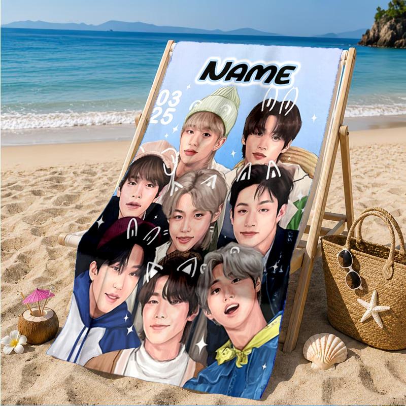 Custom Name K-pop stray Smile Beach Towel Microfiber Beach Towel, Lightweight and Quick-Dry, for Summer Travel, Swimming Pool Gift