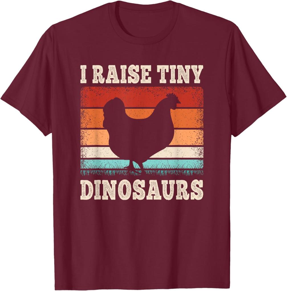 I Raise Tiny Dinosaurs Chicken Hen Farmer Graphic T-Shirt Retro Vintage Style Cotton Tee