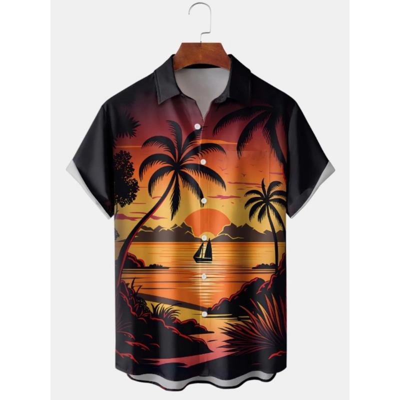 2026 Summer New Men's Top 3D Digital Printed Abstract Hawaiian Collar Short Sleeve Shirt