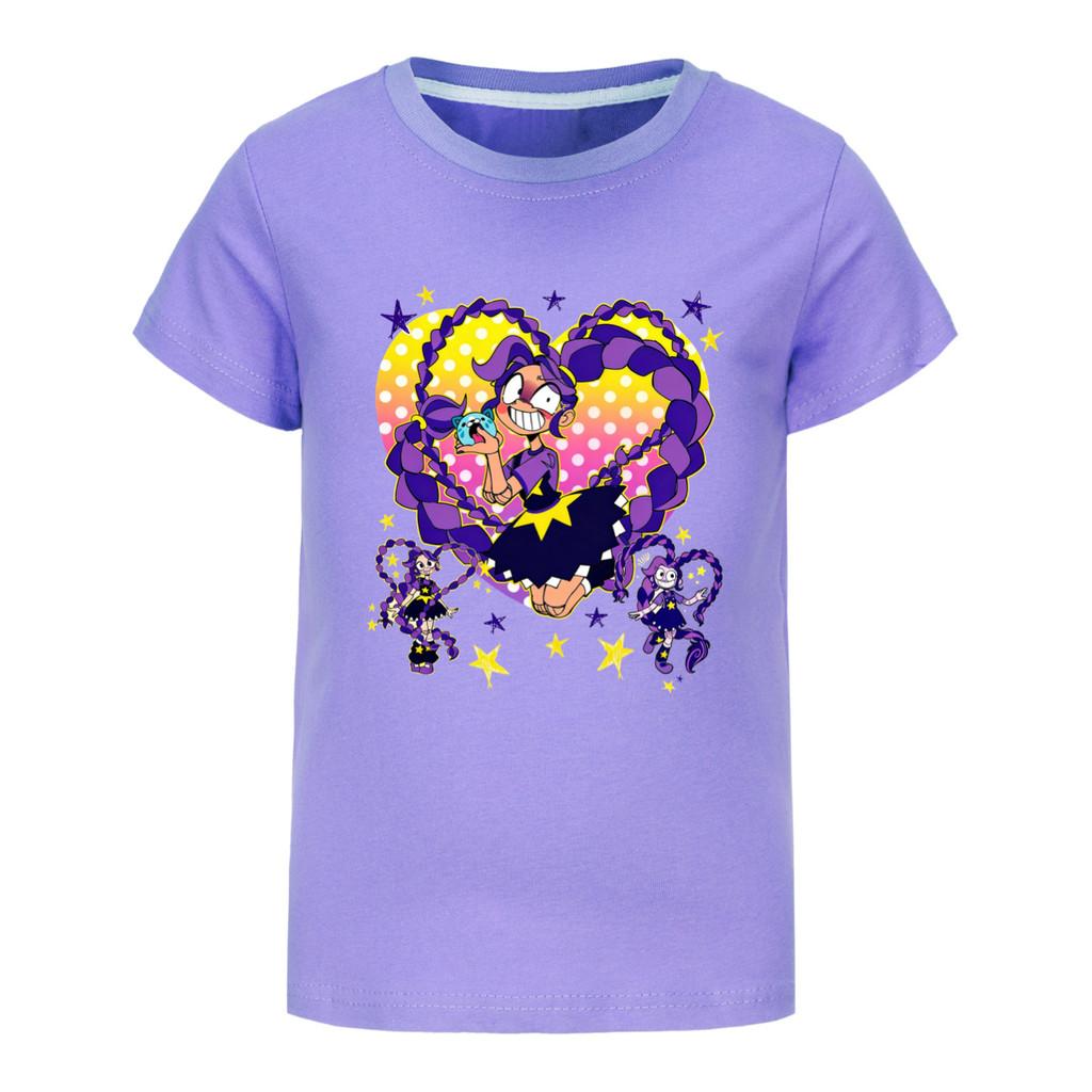 5598 Kinderen Meisjes Lily Liefde Vlechten Print Katoen Korte Mouwen T-shirt