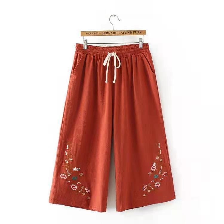 

2026 Summer Plus Size Cotton Linen Blend Wide-Leg Pants for Middle-Aged & Elderly - Loose Straight Casual Fit 4XL [165-180] оранжевый