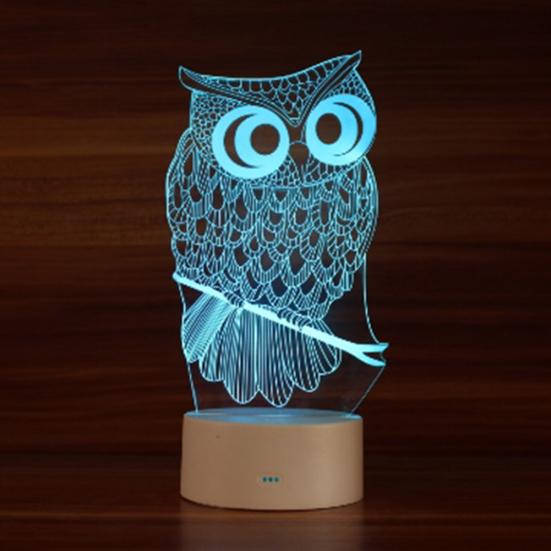 Noční LED světlo 3D na dotyk ve tvaru sovy, 7 barev, stolní lampa, domácí dekorace