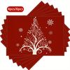 4/6pcs Festive Christmas Tree & Snowflake Placemats - 12x18 Inch, Red Background with White Tree Design, Washable Polyester Table Mats for Holiday