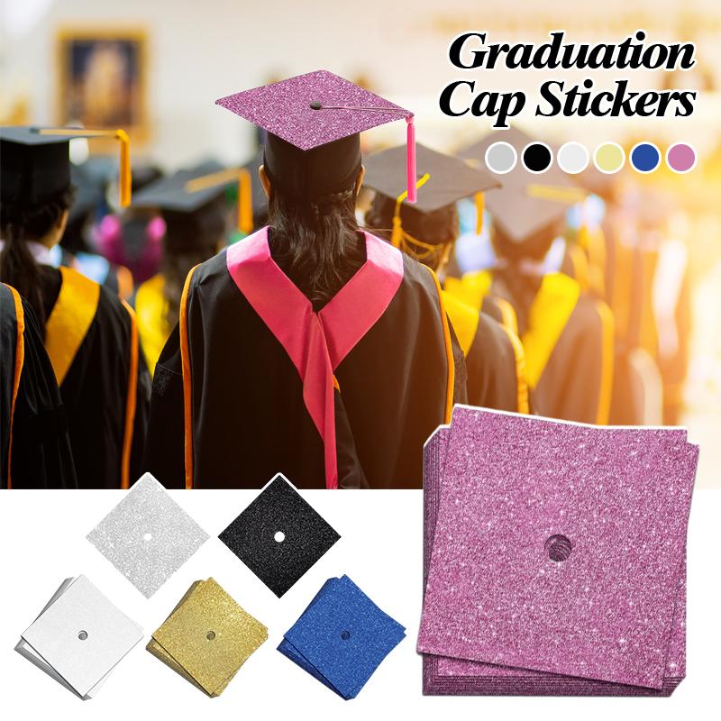 Graduation Cap Decorations Glitter Gold Cap Paper Self Adhesive Stickers for Graduation Cap Topper Diy Mortarboard Bachelors Hat