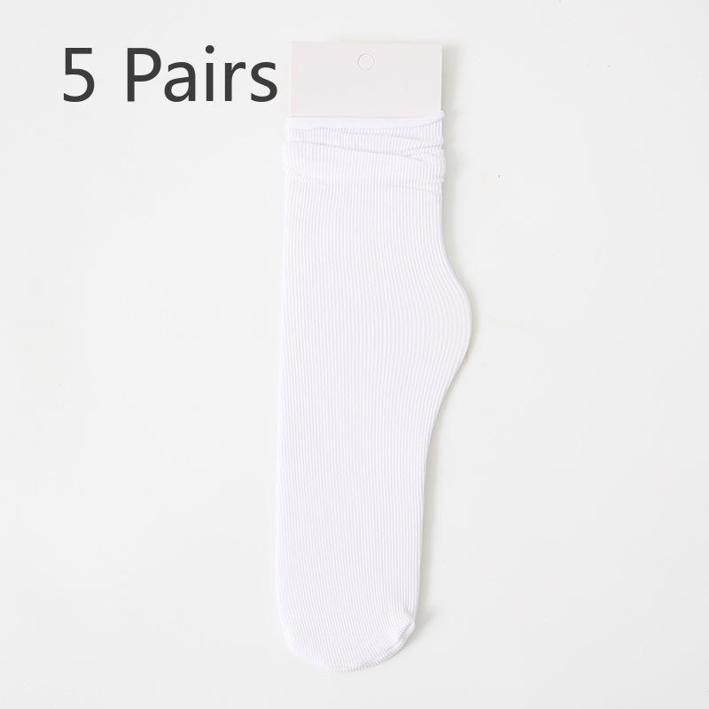 5 Paires Chaussettes Chaussettes Mi-mollet Fines d'Été pour Femmes Chaussettes Bouclettes Chaussettes