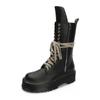 All Cowhide Pu Caiying Same Lychee Pattern Lace-Up Martin Boots Women'S Thick-Soled Medium Tube Handsome Knight Boots Heightening Short Boots