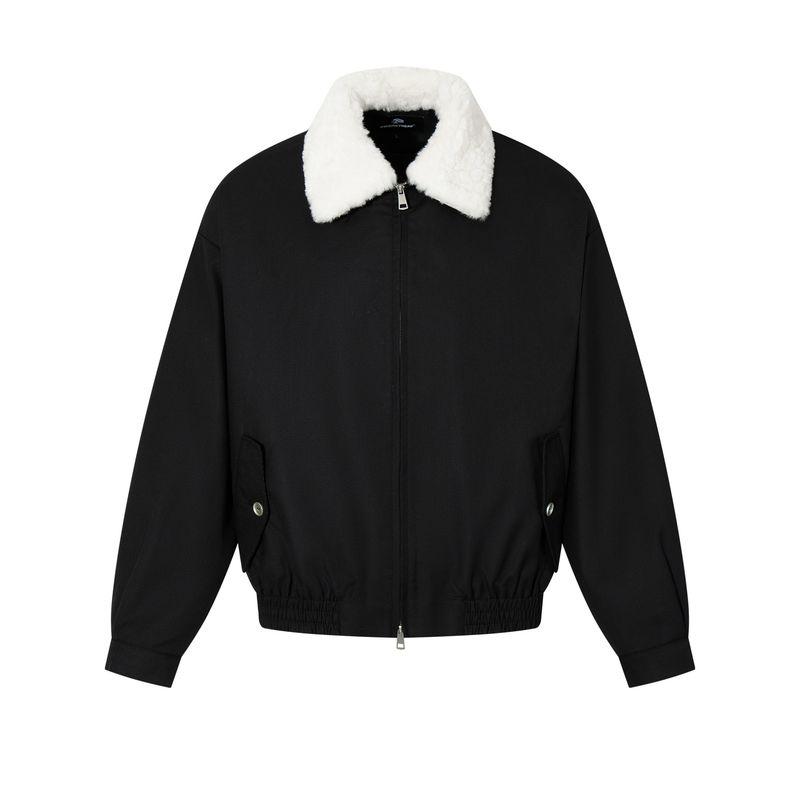 

Kisko American-Style High-End Detachable Fur Collar Work Jacket for Men and Women, Cleanfit Short Cotton Coat, Trendy Black X L