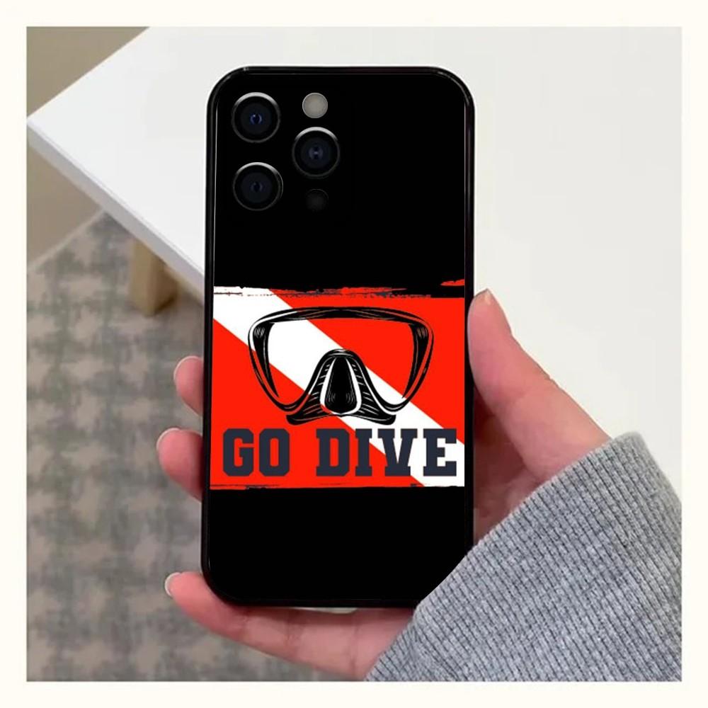 Scuba Diving Dive Flag Phone Case For Apple iPhone 15,14,13,12,11,Pro,X,XS,Max,XR,Plus,Mini Soft Black Cover