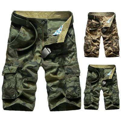 Mid-rise Elastic Waistband Zipper Fly Men Shorts Camouflage Print Multi-pockets Cargo Shorts