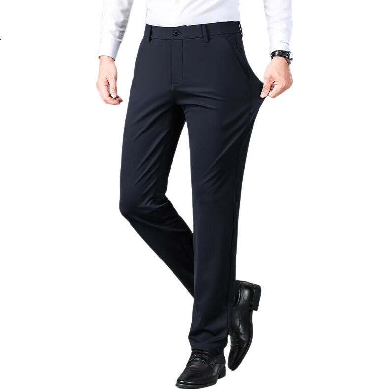 FIRS High Elasticity Milk Fiber Men's Pants Autumn Winter Thickened Business Casual Trousers Navy Blue 30