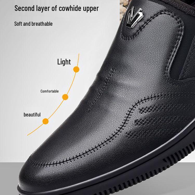 Qingting Genuine Leather Men's Slip-On Business Casual Shoes - Soft, Wear-Resistant Korean Style