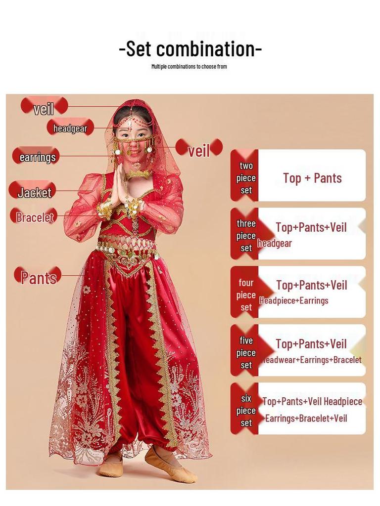 Costum de dans popular Prințesa Jasmine 2025 pentru copii mici - Set exotic stil Dunhuang pentru spectacol pe scenă