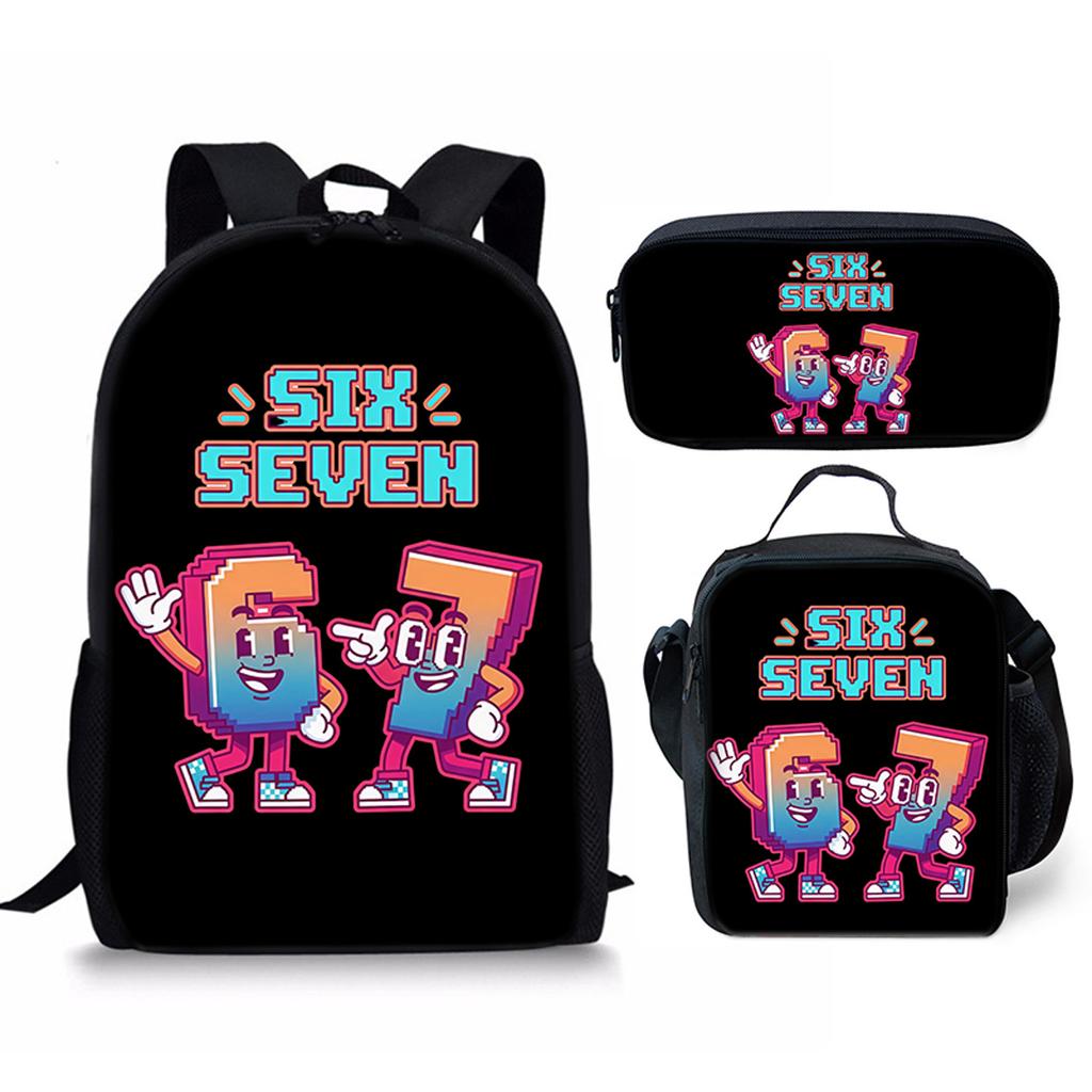 Hip Hop Popular Funny 67 Six Seven 3D Print 3pcs/Set Pupil School Bags Laptop Daypack Backpack Crossbody Lunch Bag Pencil Case