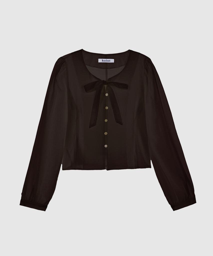HAINT Dova Soft Tie_Neck Blouse 2Col_Brown