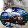 Round Stained Glass Style Moonlight Train Rug Dreamy Fairy Tale Non-slip Absorbent Carpet Winter Home Decor Mat for Living Room