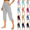 Women  Elastic High Waist 3/4 Pant Casual Active  Fit Wide Capris Leg Pants Trousers With Pockets