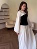 2025 Black & White Patchwork Waist-Cinched Slimming Dress for Women - Autumn Long Skirt